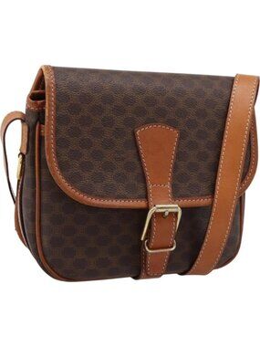 CELINE Macadam Shoulder Bag PVC Leather Brown Gold Tone